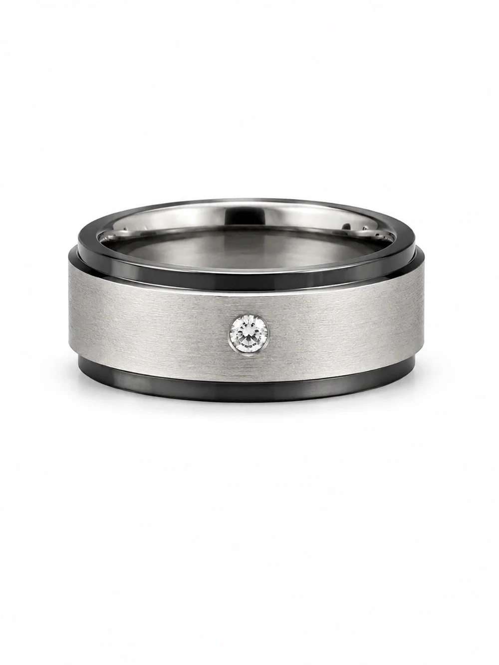 Men's Brushed Stainless Steel Ring with Center Accent